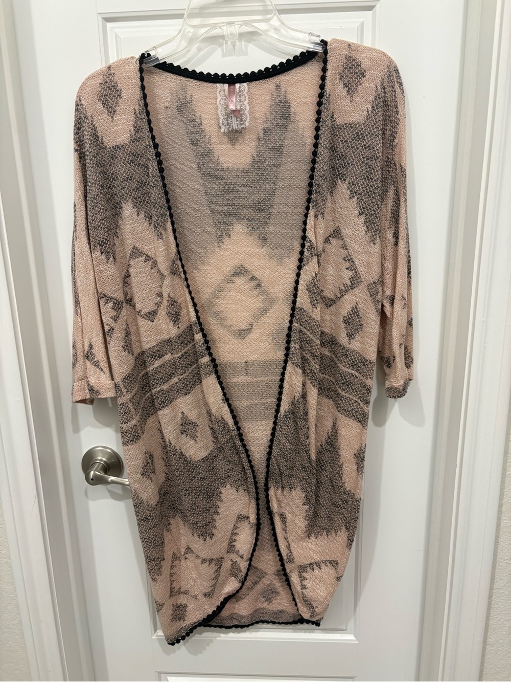 Mauve Womens Large Short Sleeve Cardigan Sweater Aztec